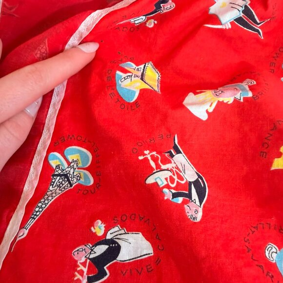 VINTAGE 1960s Novelty Half Apron with Pockets Paris France Motifs OS - Picture 8 of 9